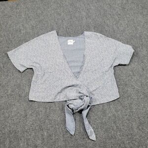 Princess Polly‎ Wrap Top Womens 8 Blue Floral Tie Front Crop Short Sleeve Blouse